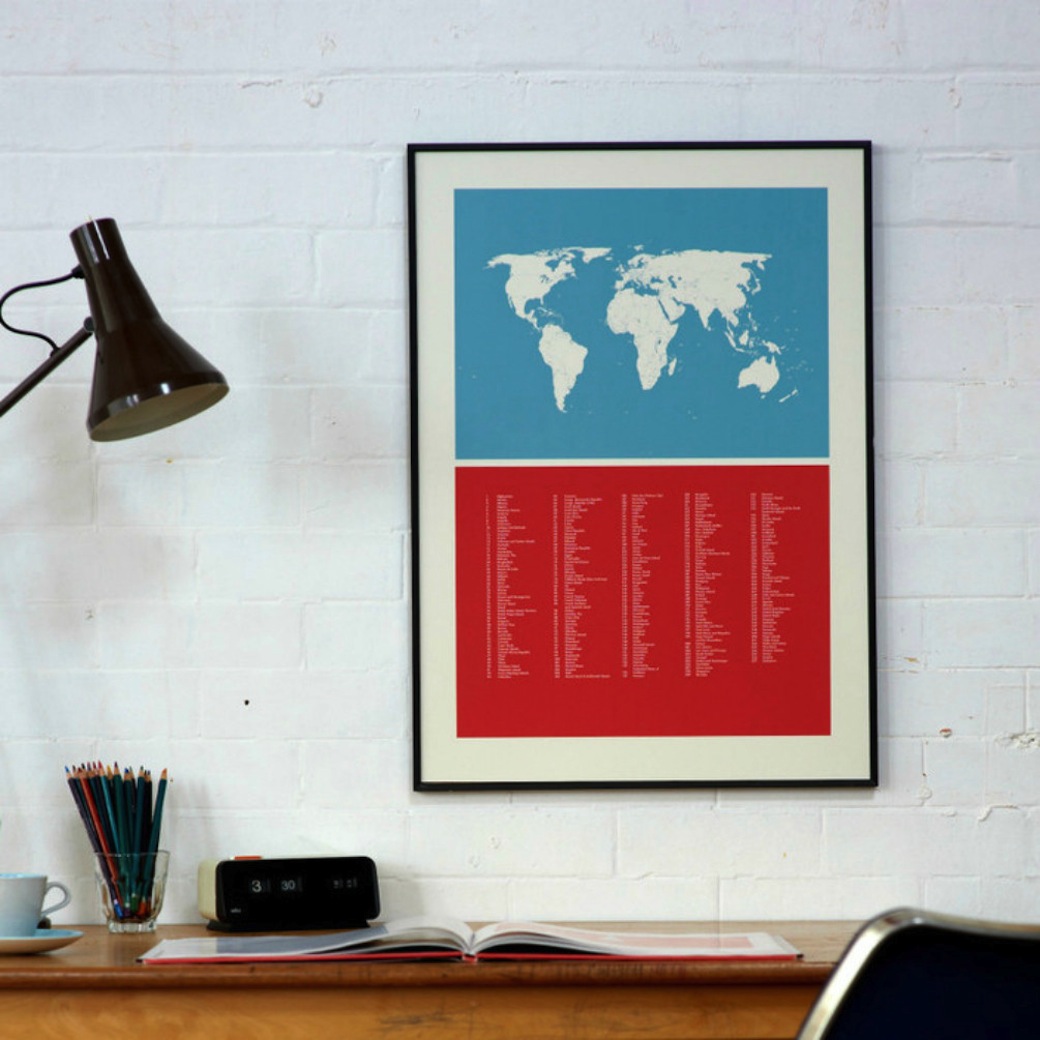 'World Map' hand-pulled print by Lane by Post